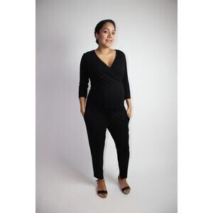 Isabella Oliver Maternity V Neck Three Quarter Sleeve Jumpsuit Size 4 Black